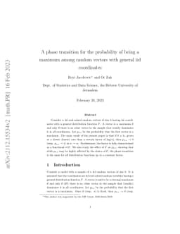 A phase transition for the probability of being a maximum among random
  vectors with general iid coordinates