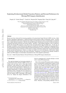Exploiting Bi-directional Global Transition Patterns and Personal
  Preferences for Missing POI Category Identification