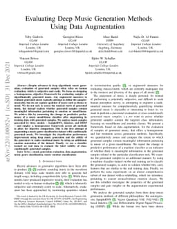 Evaluating Deep Music Generation Methods Using Data Augmentation