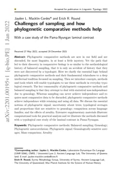 Challenges of sampling and how phylogenetic comparative methods help:
  With a case study of the Pama-Nyungan laminal contrast