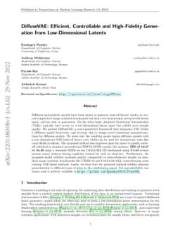 DiffuseVAE: Efficient, Controllable and High-Fidelity Generation from
  Low-Dimensional Latents