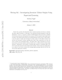 'Moving On' -- Investigating Inventors' Ethnic Origins Using Supervised
  Learning