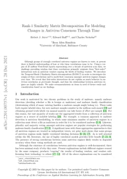Rank-1 Similarity Matrix Decomposition For Modeling Changes in Antivirus
  Consensus Through Time