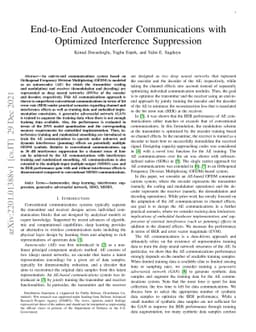 End-to-End Autoencoder Communications with Optimized Interference
  Suppression