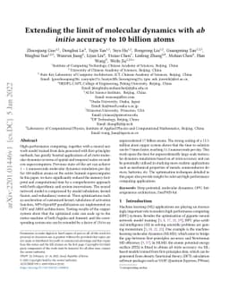 Extending the limit of molecular dynamics with ab initio accuracy to 10
  billion atoms