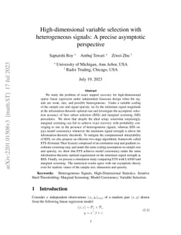 High-dimensional variable selection with heterogeneous signals: A
  precise asymptotic perspective