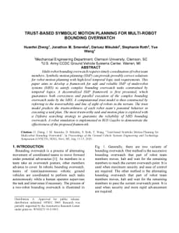 Trust-based Symbolic Motion Planning for Multi-robot Bounding Overwatch