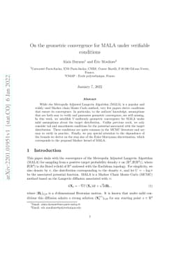 On the geometric convergence for MALA under verifiable conditions