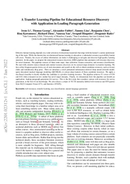 A Transfer Learning Pipeline for Educational Resource Discovery with
  Application in Leading Paragraph Generation