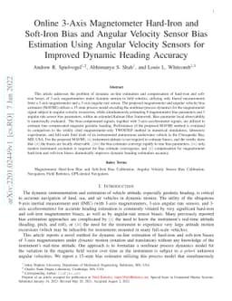 Online 3-Axis Magnetometer Hard-Iron and Soft-Iron Bias and Angular
  Velocity Sensor Bias Estimation Using Angular Velocity Sensors for Improved
  Dynamic Heading Accuracy