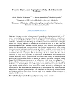 Evaluation of Cyber Attacks Targeting Internet Facing IoT : An
  Experimental Evaluation