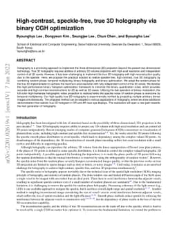 High-contrast, speckle-free, true 3D holography via binary CGH
  optimization