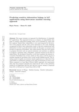 Predicting sensitive information leakage in IoT applications using
  flows-aware machine learning approach