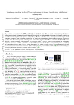 Invariance encoding in sliced-Wasserstein space for image classification
  with limited training data