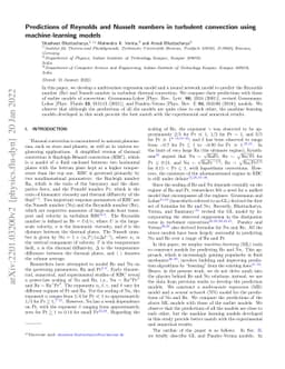 Predictions of Reynolds and Nusselt numbers in turbulent convection
  using machine-learning models