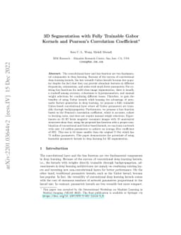 3D Segmentation with Fully Trainable Gabor Kernels and Pearson's
  Correlation Coefficient