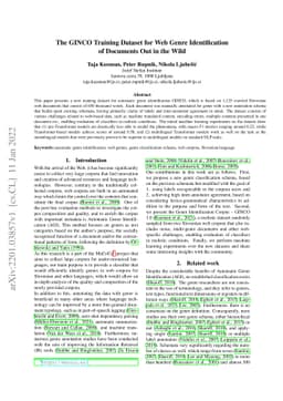 The GINCO Training Dataset for Web Genre Identification of Documents Out
  in the Wild