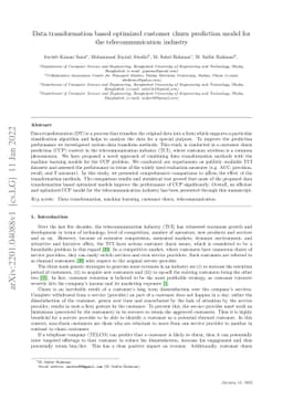 Data transformation based optimized customer churn prediction model for
  the telecommunication industry