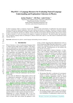 PhysNLU: A Language Resource for Evaluating Natural Language
  Understanding and Explanation Coherence in Physics