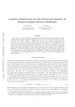 Largest Eigenvalues of the Conjugate Kernel of Single-Layered Neural
  Networks