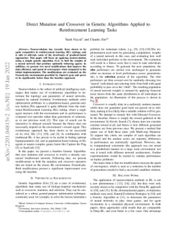 Direct Mutation and Crossover in Genetic Algorithms Applied to
  Reinforcement Learning Tasks