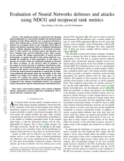 Evaluation of Neural Networks Defenses and Attacks using NDCG and
  Reciprocal Rank Metrics