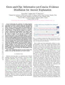 Grow-and-Clip: Informative-yet-Concise Evidence Distillation for Answer
  Explanation