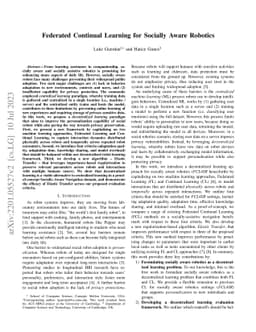 Federated Continual Learning for Socially Aware Robotics