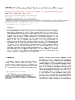 SDT-DCSCN for Simultaneous Super-Resolution and Deblurring of Text
  Images