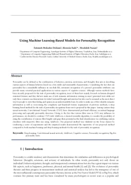 Using Machine Learning Based Models for Personality Recognition