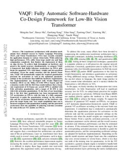 VAQF: Fully Automatic Software-Hardware Co-Design Framework for Low-Bit
  Vision Transformer