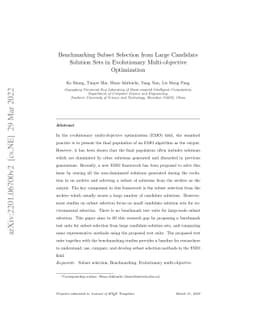 Benchmarking Subset Selection from Large Candidate Solution Sets in
  Evolutionary Multi-objective Optimization