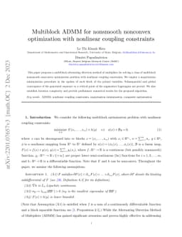 Multiblock ADMM for nonsmooth nonconvex optimization with nonlinear
  coupling constraints