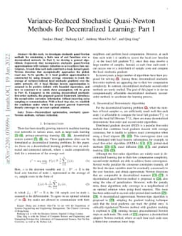 Variance-Reduced Stochastic Quasi-Newton Methods for Decentralized
  Learning: Part I