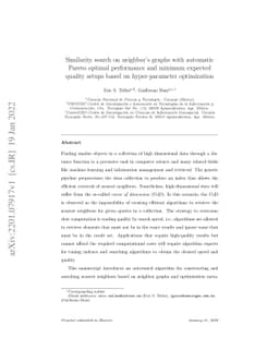 Similarity search on neighbor's graphs with automatic Pareto optimal
  performance and minimum expected quality setups based on hyperparameter
  optimization