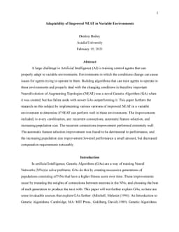 Adaptability of Improved NEAT in Variable Environments