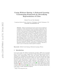 Caring Without Sharing: A Federated Learning Crowdsensing Framework for
  Diversifying Representation of Cities