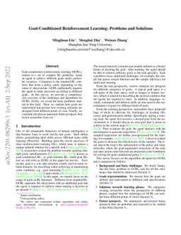 Goal-Conditioned Reinforcement Learning: Problems and Solutions