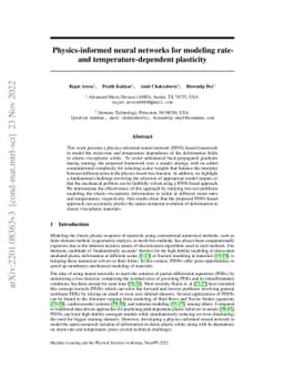 Physics-informed neural networks for modeling rate- and
  temperature-dependent plasticity