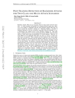Post-Training Detection of Backdoor Attacks for Two-Class and
  Multi-Attack Scenarios