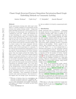 Classic Graph Structural Features Outperform Factorization-Based Graph
  Embedding Methods on Community Labeling