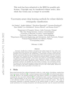 Uncertainty-aware deep learning methods for robust diabetic retinopathy
  classification