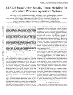 STRIDE-based Cyber Security Threat Modeling for IoT-enabled Precision
  Agriculture Systems