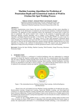 Machine Learning Algorithms for Prediction of Penetration Depth and
  Geometrical Analysis of Weld in Friction Stir Spot Welding Process