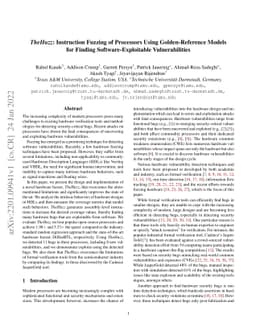 TheHuzz: Instruction Fuzzing of Processors Using Golden-Reference Models
  for Finding Software-Exploitable Vulnerabilities