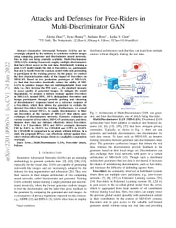 Attacks and Defenses for Free-Riders in Multi-Discriminator GAN