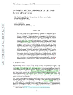Dynamics-Aware Comparison of Learned Reward Functions