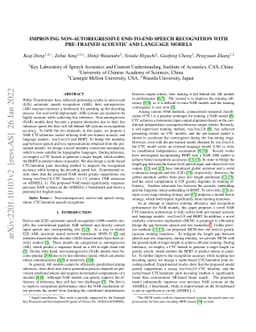 Improving non-autoregressive end-to-end speech recognition with
  pre-trained acoustic and language models