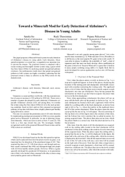 Toward a Minecraft Mod for Early Detection of Alzheimer's Disease in
  Young Adults