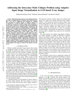 Addressing the Intra-class Mode Collapse Problem using Adaptive Input
  Image Normalization in GAN-based X-ray Images